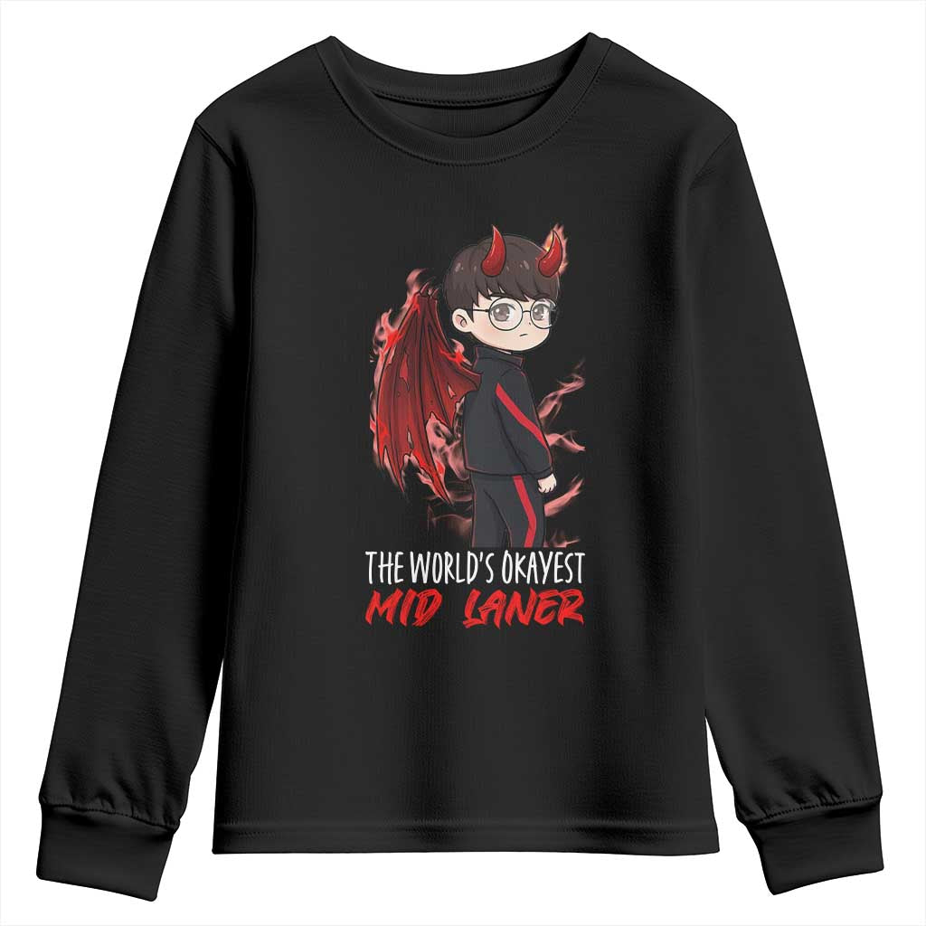 Worlds Okayest Mid Laner Youth Sweatshirt Funny Gift For Gamer TS12 Black Print Your Wear