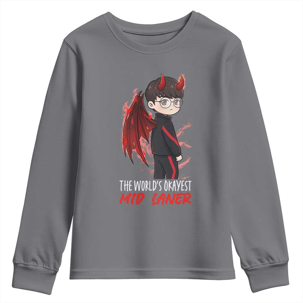 Worlds Okayest Mid Laner Youth Sweatshirt Funny Gift For Gamer TS12 Charcoal Print Your Wear