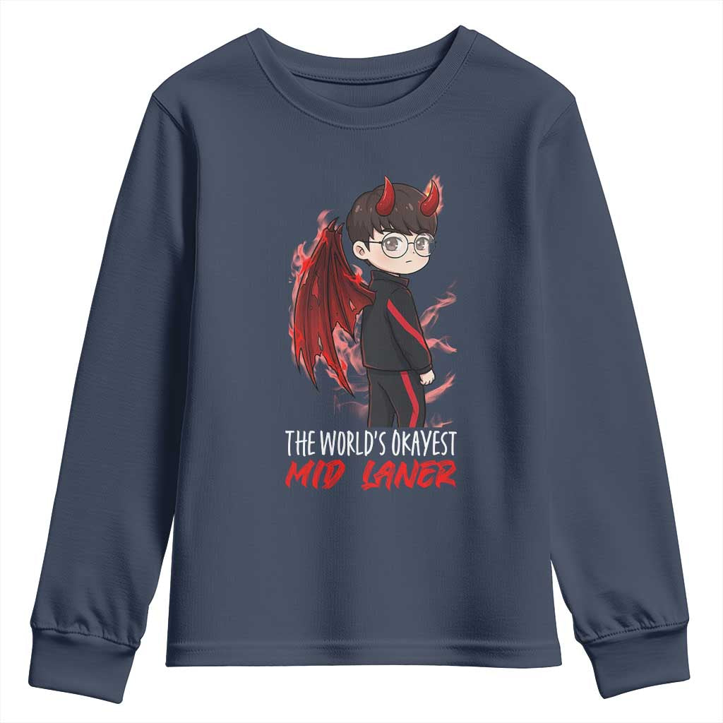 Worlds Okayest Mid Laner Youth Sweatshirt Funny Gift For Gamer TS12 Navy Print Your Wear