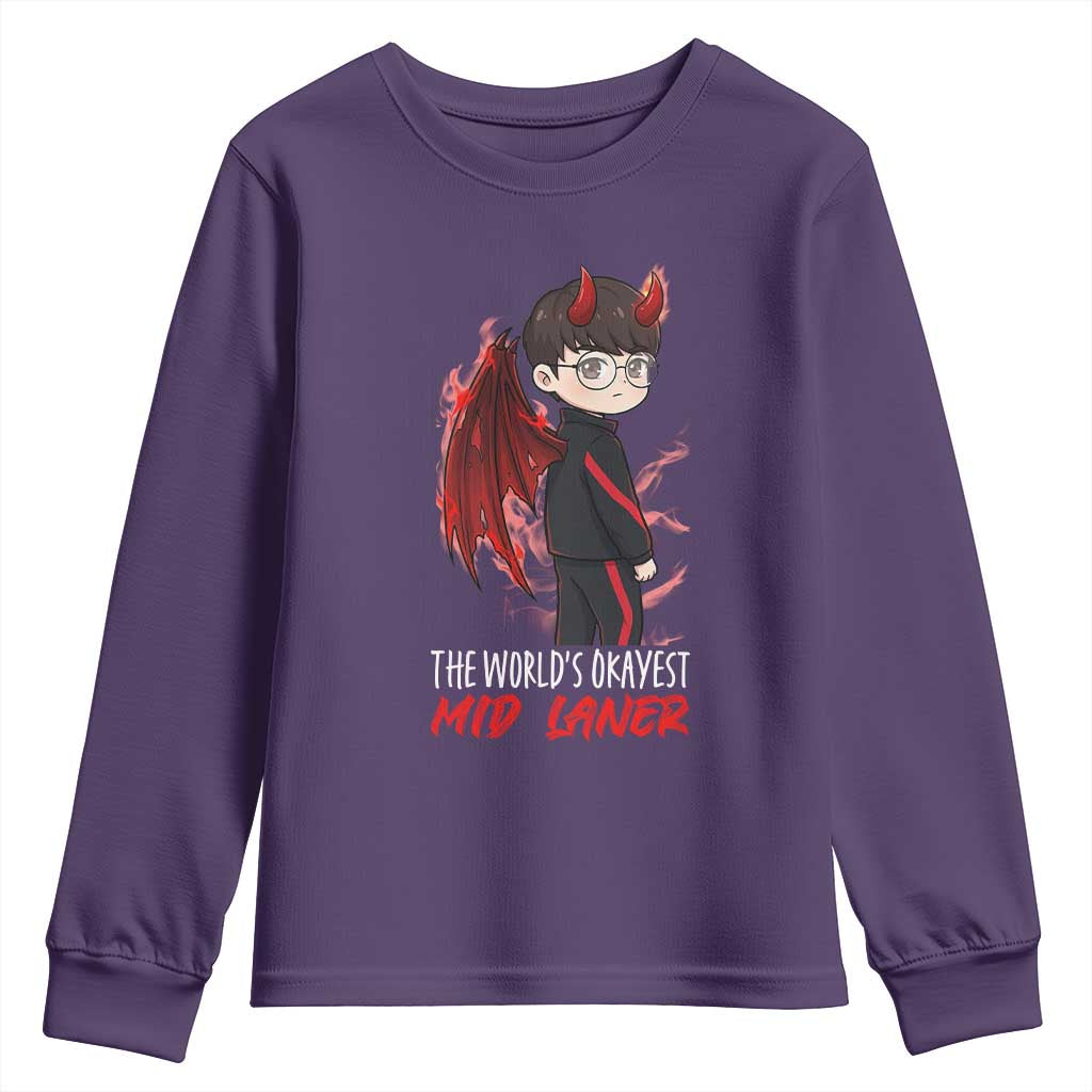 Worlds Okayest Mid Laner Youth Sweatshirt Funny Gift For Gamer TS12 Purple Print Your Wear