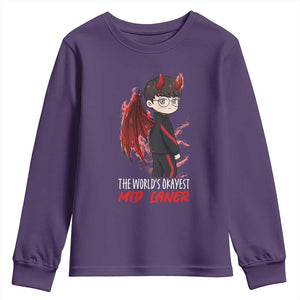 Worlds Okayest Mid Laner Youth Sweatshirt Funny Gift For Gamer TS12 Purple Print Your Wear