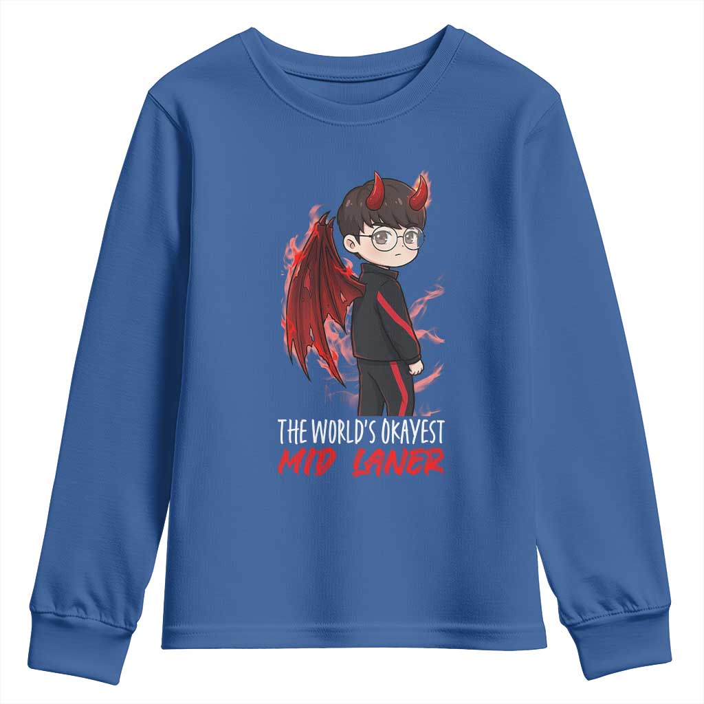 Worlds Okayest Mid Laner Youth Sweatshirt Funny Gift For Gamer TS12 Royal Blue Print Your Wear