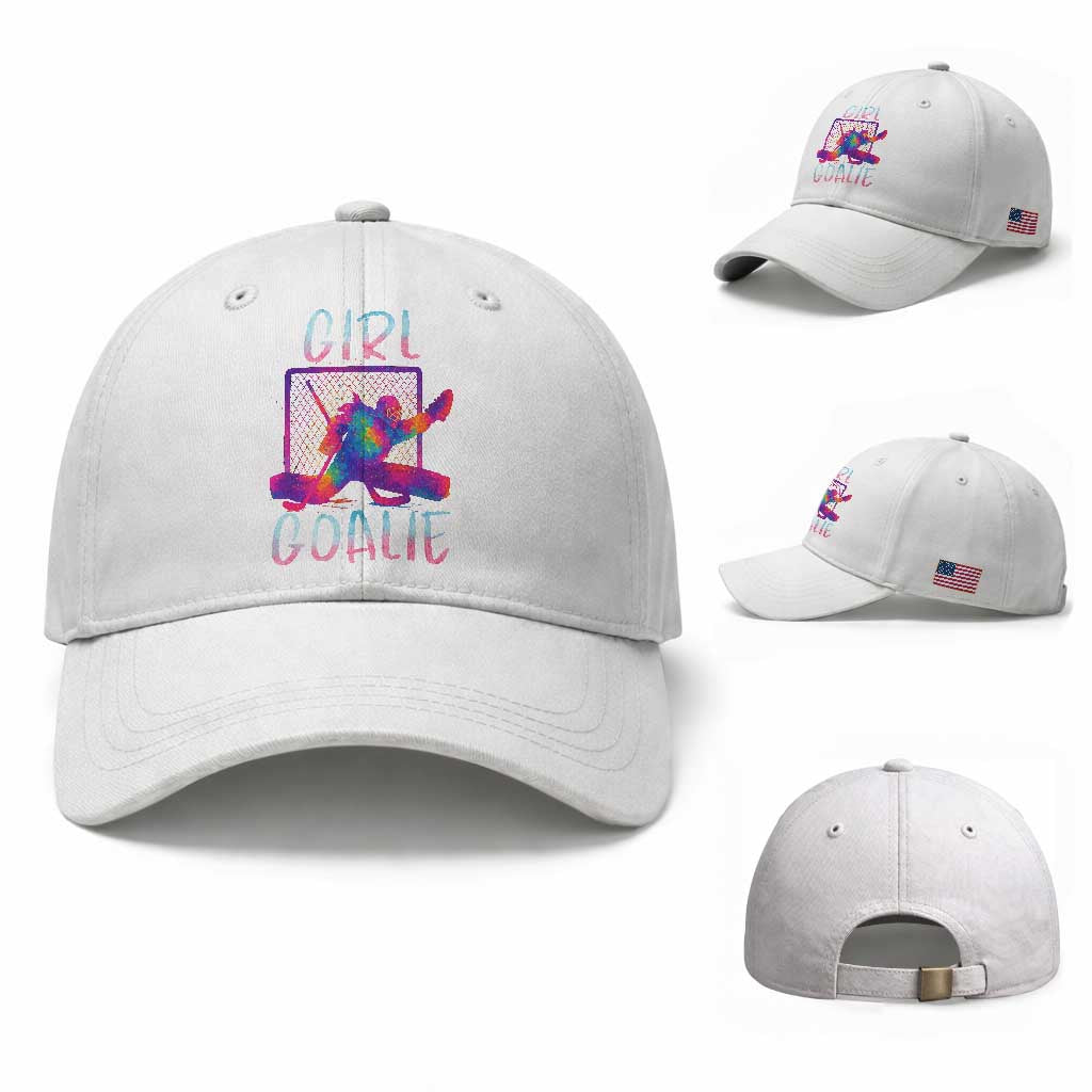 Funny Ice Hockey Girl Goalie Splatter Art Baseball Cap Gift For Women TS12 Baseball Cap Universal Fit White Print Your Wear