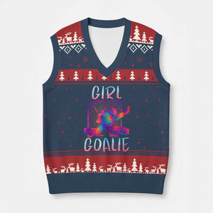 Funny Ice Hockey Girl Goalie Splatter Art V-Neck Knit Sweater Vest Gift For Women TS12 Navy Red Print Your Wear