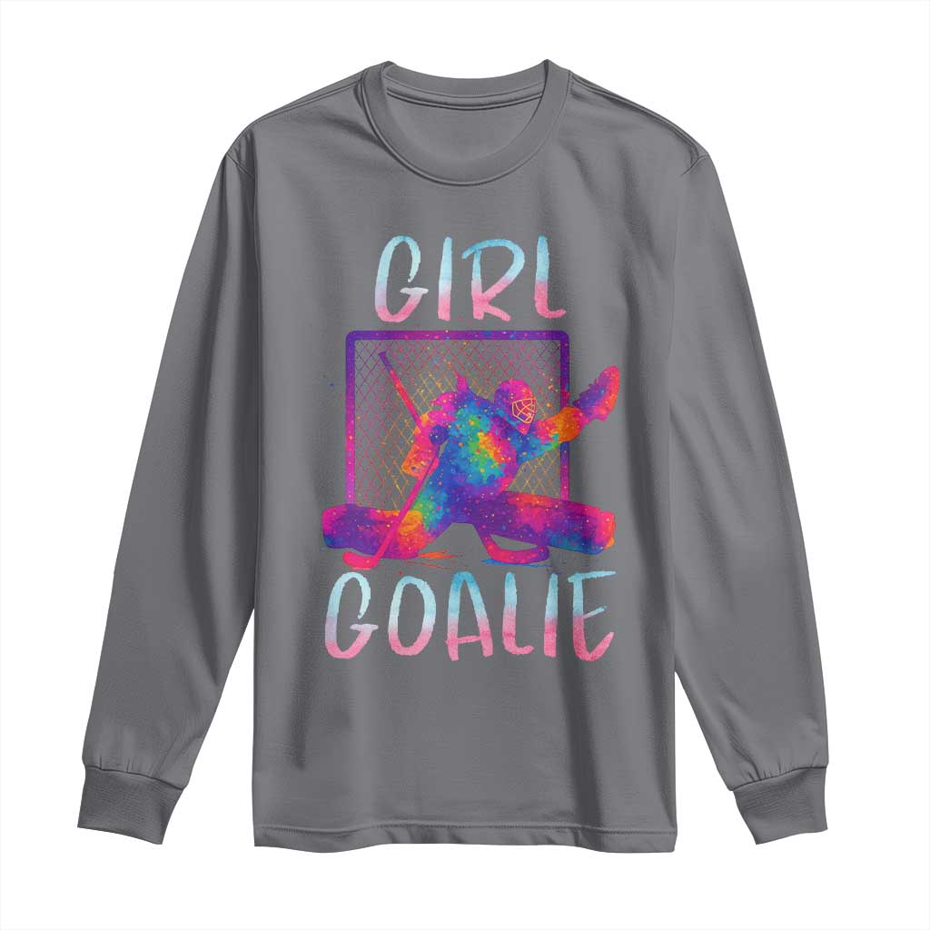 Funny Ice Hockey Girl Goalie Splatter Art Long Sleeve Shirt Gift For Women TS12 Charcoal Print Your Wear