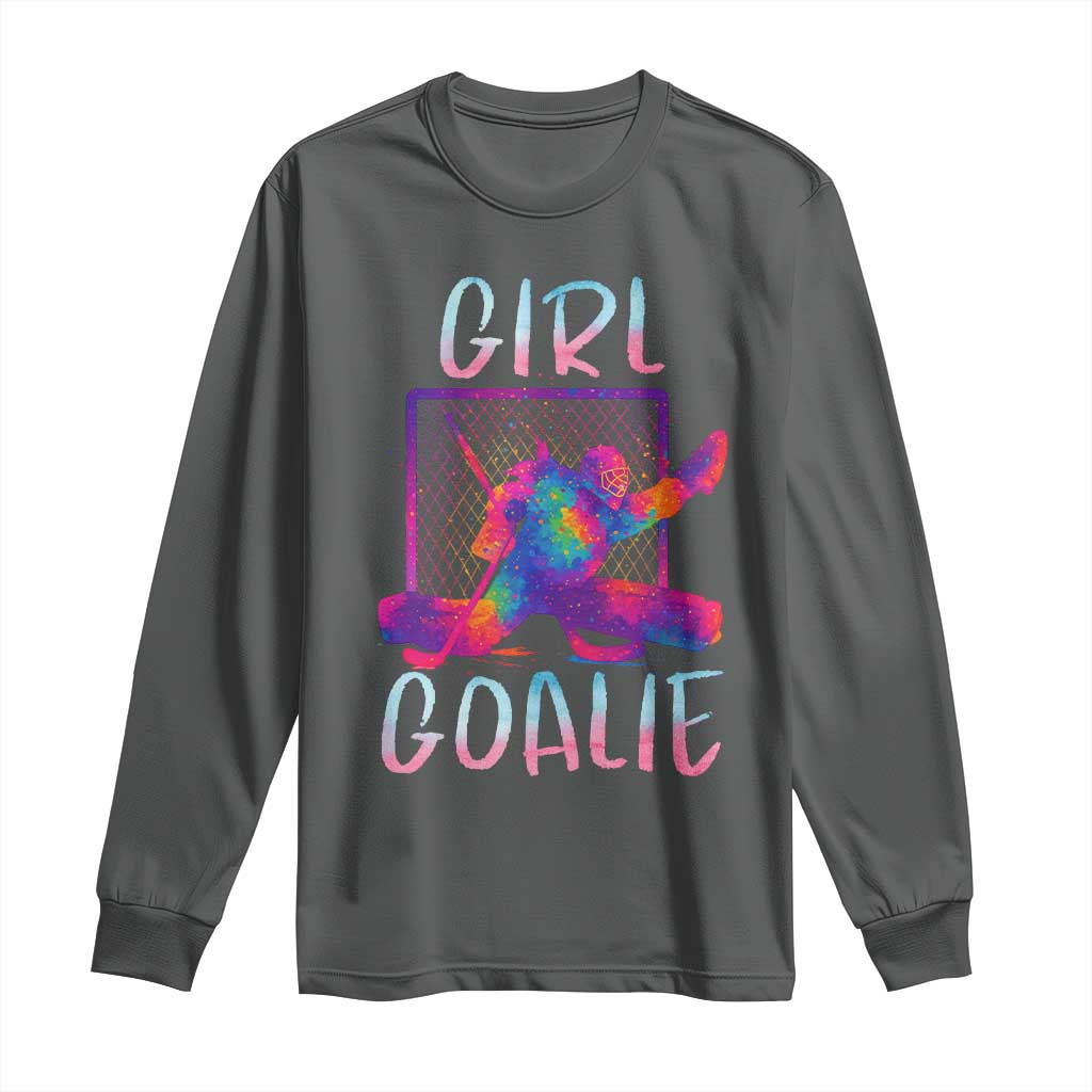 Funny Ice Hockey Girl Goalie Splatter Art Long Sleeve Shirt Gift For Women TS12 Dark Heather Print Your Wear