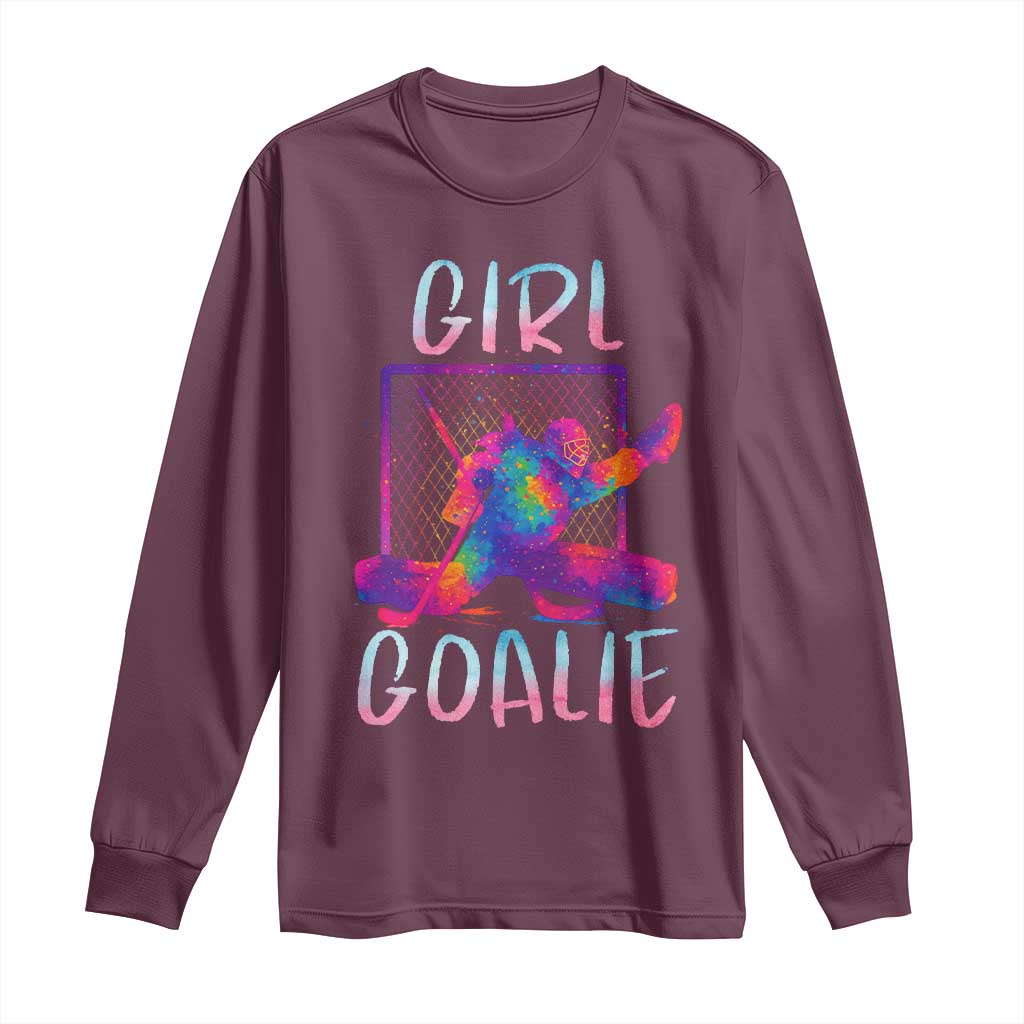 Funny Ice Hockey Girl Goalie Splatter Art Long Sleeve Shirt Gift For Women TS12 Maroon Print Your Wear