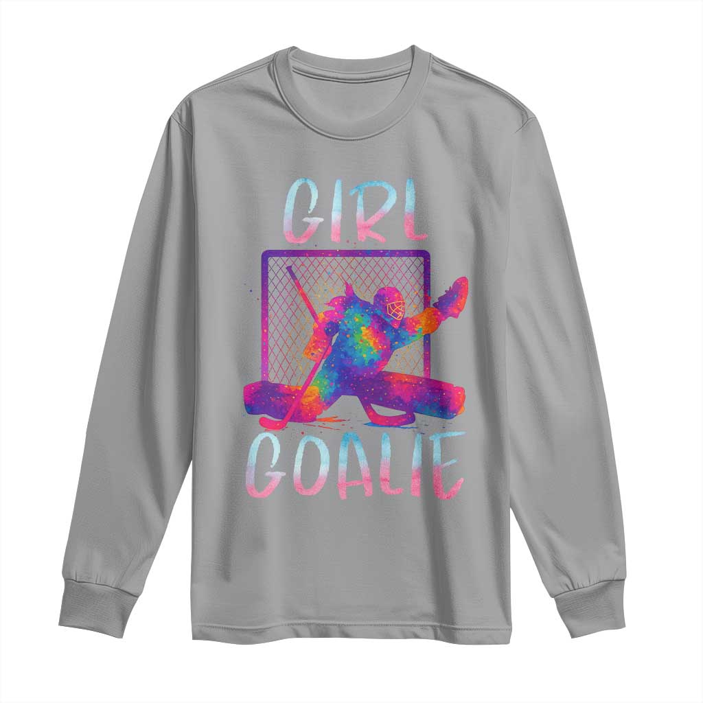 Funny Ice Hockey Girl Goalie Splatter Art Long Sleeve Shirt Gift For Women TS12 Sport Gray Print Your Wear