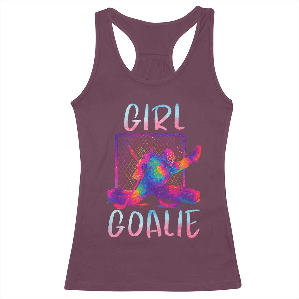 Funny Ice Hockey Girl Goalie Splatter Art Racerback Tank Top Gift For Women TS12 Maroon Print Your Wear