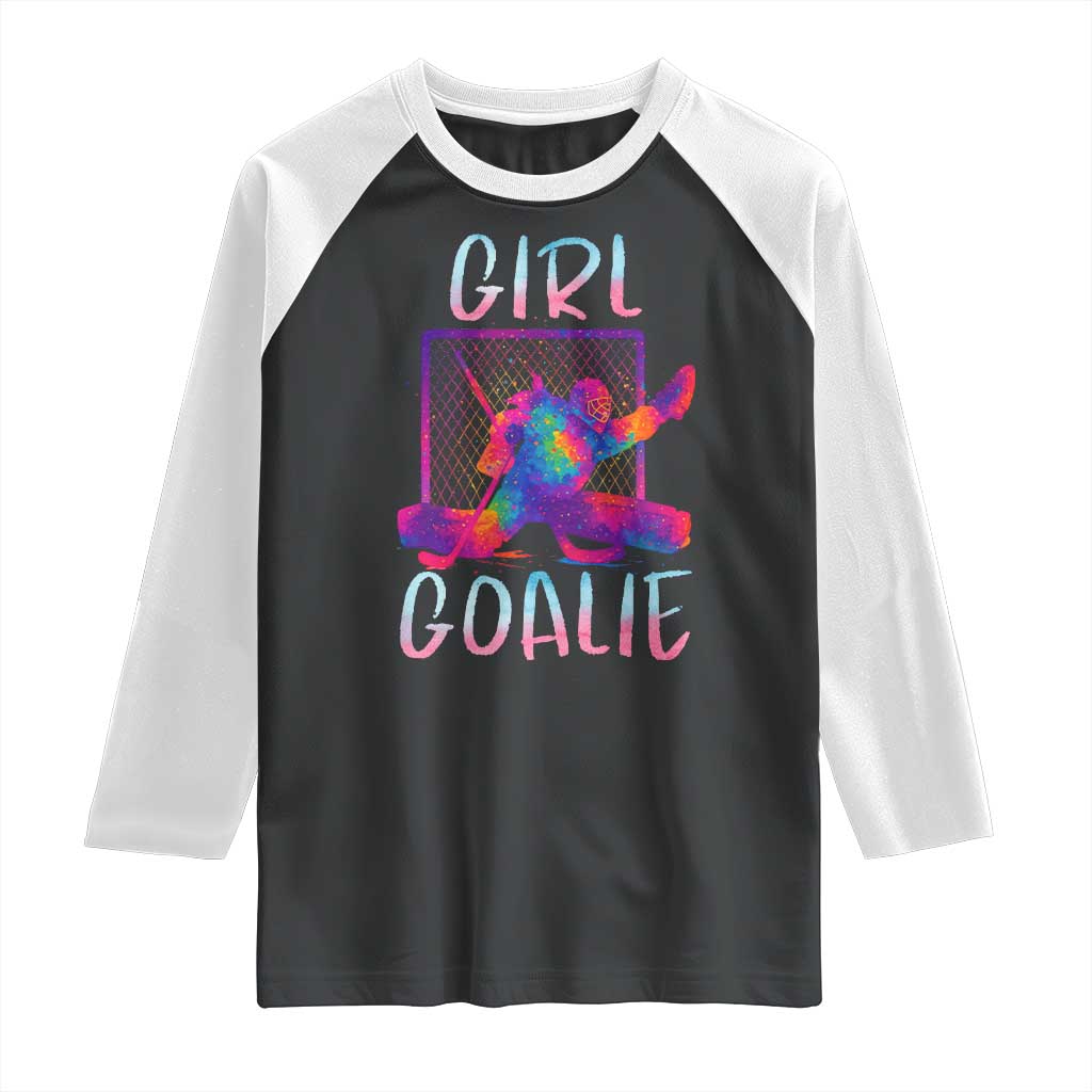 Funny Ice Hockey Girl Goalie Splatter Art Raglan Shirt Gift For Women TS12 Black White Print Your Wear