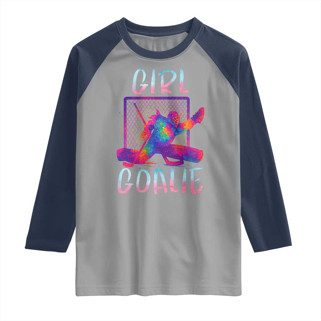 Funny Ice Hockey Girl Goalie Splatter Art Raglan Shirt Gift For Women TS12 Sport Gray Navy Print Your Wear