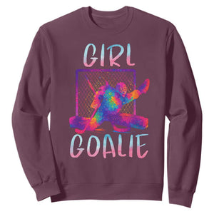 Funny Ice Hockey Girl Goalie Splatter Art Sweatshirt Gift For Women TS12 Maroon Print Your Wear