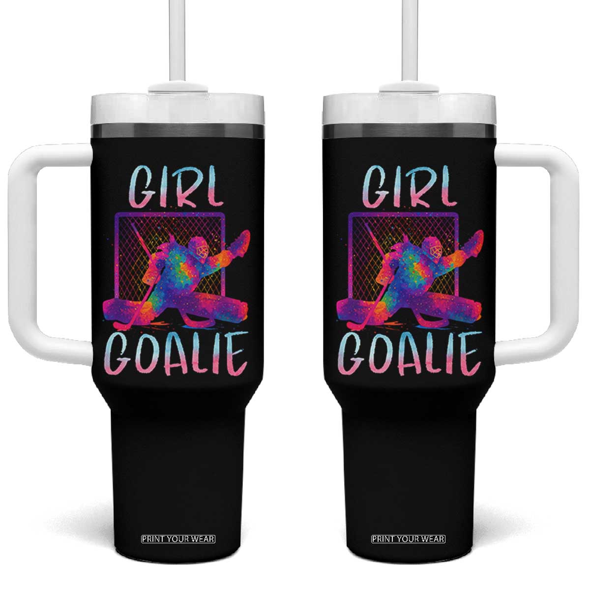 Funny Ice Hockey Girl Goalie Splatter Art Tumbler With Handle Gift For Women TS12 One Size: 40 oz Black Print Your Wear