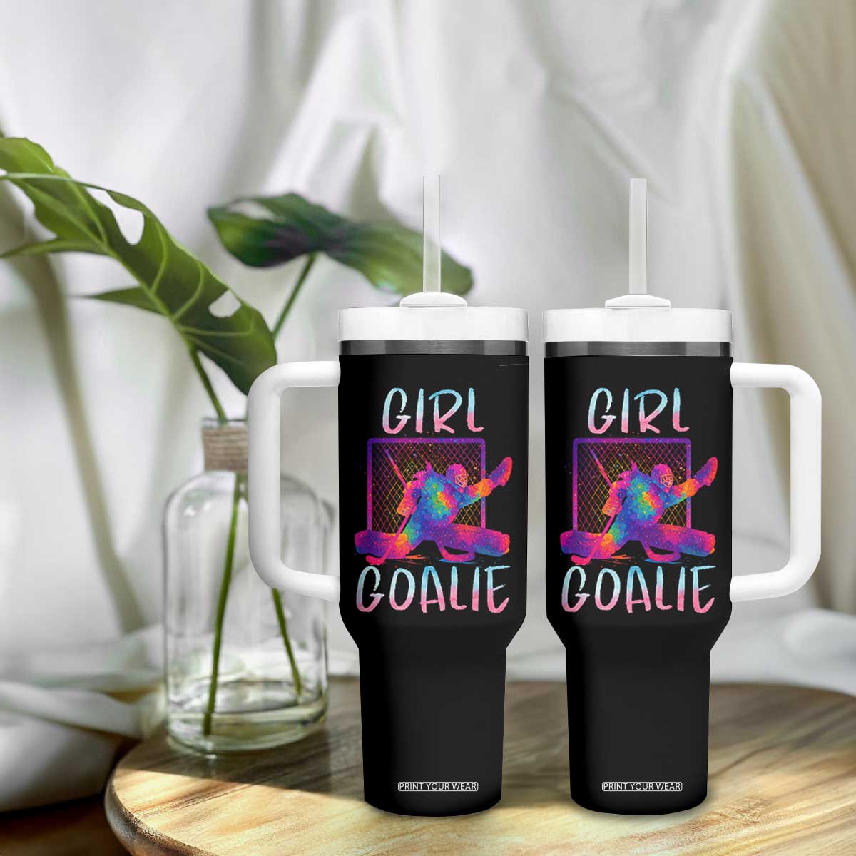 Funny Ice Hockey Girl Goalie Splatter Art Tumbler With Handle Gift For Women TS12 Print Your Wear