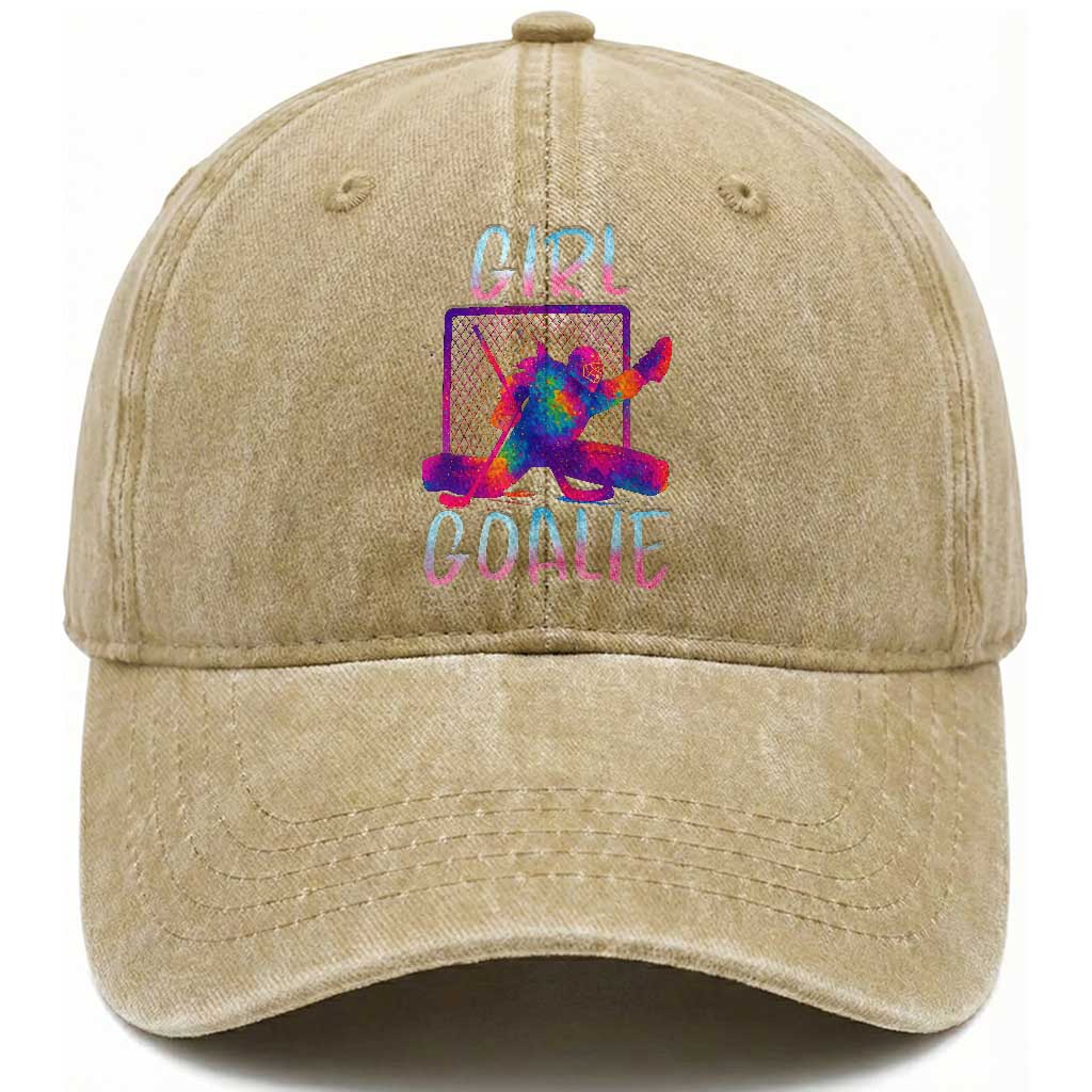 Funny Ice Hockey Girl Goalie Splatter Art Washed Cotton Baseball Cap Gift For Women TS12 Print Your Wear
