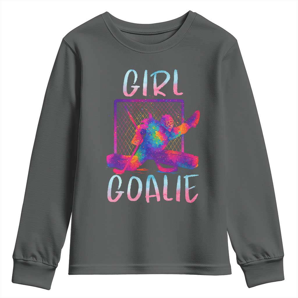 Funny Ice Hockey Girl Goalie Splatter Art Youth Sweatshirt Gift For Women TS12 Dark Heather Print Your Wear