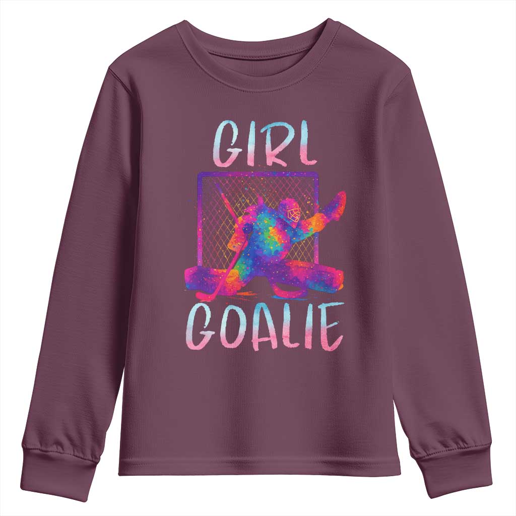 Funny Ice Hockey Girl Goalie Splatter Art Youth Sweatshirt Gift For Women TS12 Maroon Print Your Wear