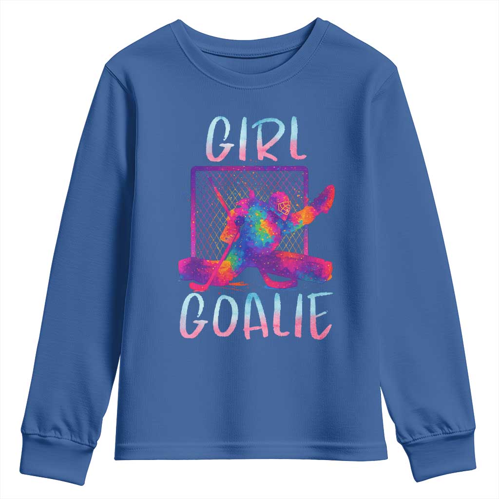 Funny Ice Hockey Girl Goalie Splatter Art Youth Sweatshirt Gift For Women TS12 Royal Blue Print Your Wear