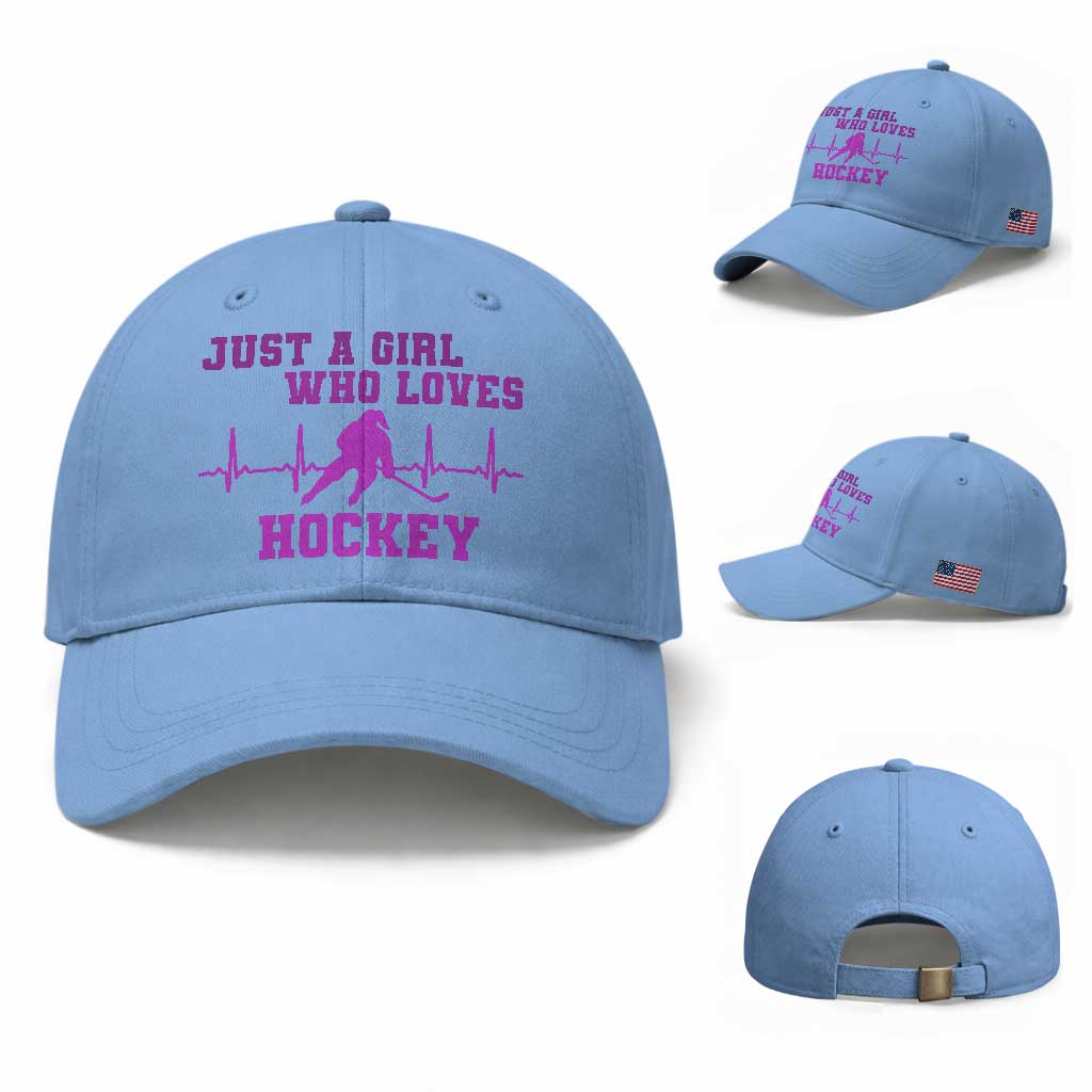 Funny Just A Girl Who Loves Hockey Baseball Cap Gift For Women TS12 Baseball Cap Universal Fit Light Blue Print Your Wear