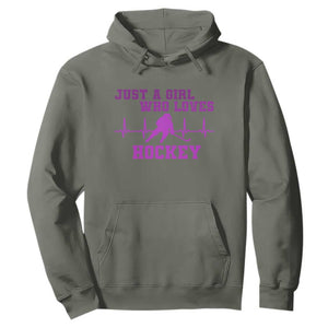 Funny Just A Girl Who Loves Hockey Hoodie Gift For Women TS12 Military Green Print Your Wear