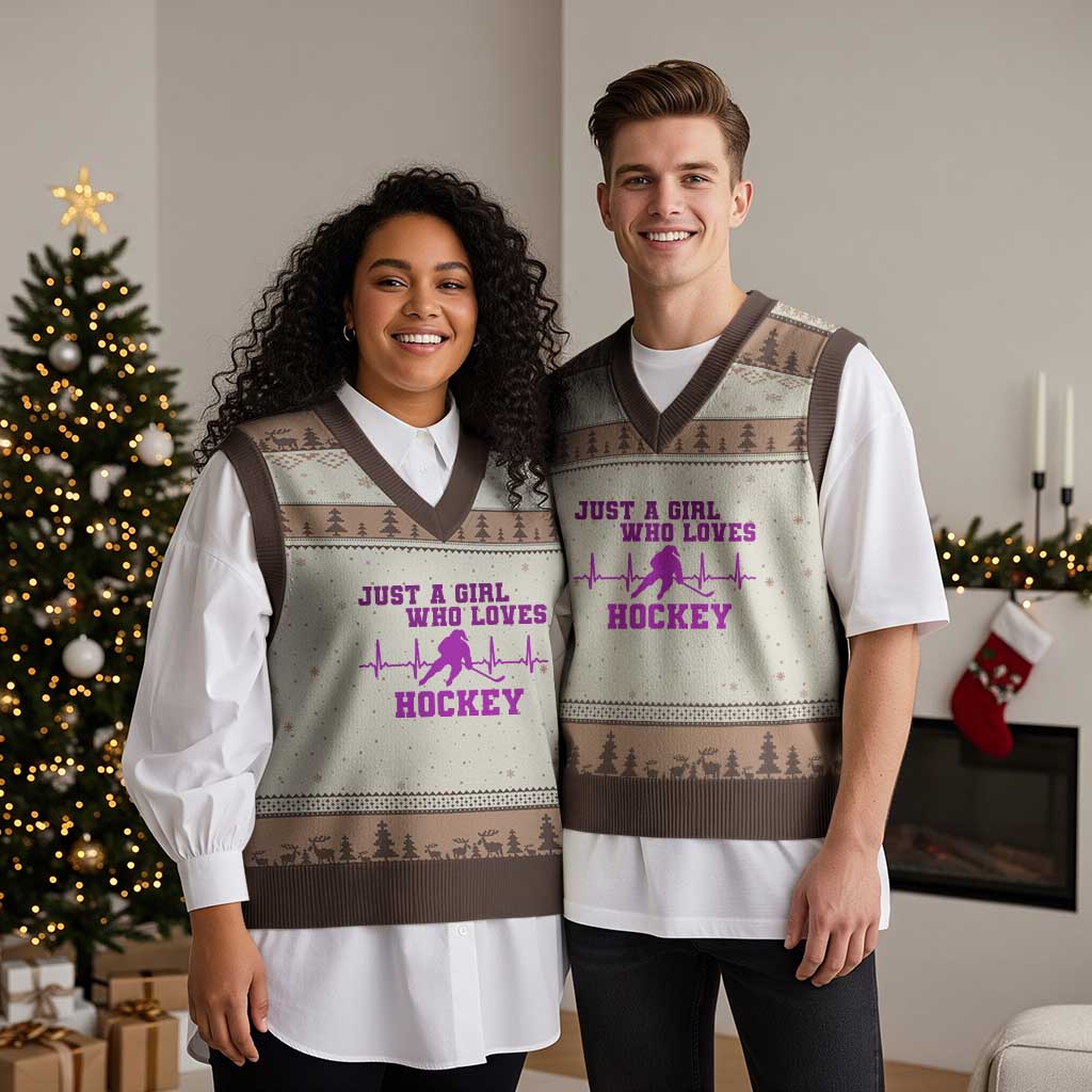 Funny Just A Girl Who Loves Hockey V-Neck Knit Sweater Vest Gift For Women TS12 Mocha Mousse Print Your Wear