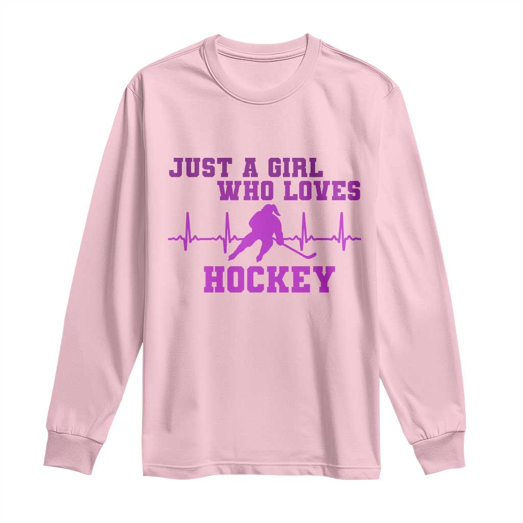 Funny Just A Girl Who Loves Hockey Long Sleeve Shirt Gift For Women TS12 Light Pink Print Your Wear