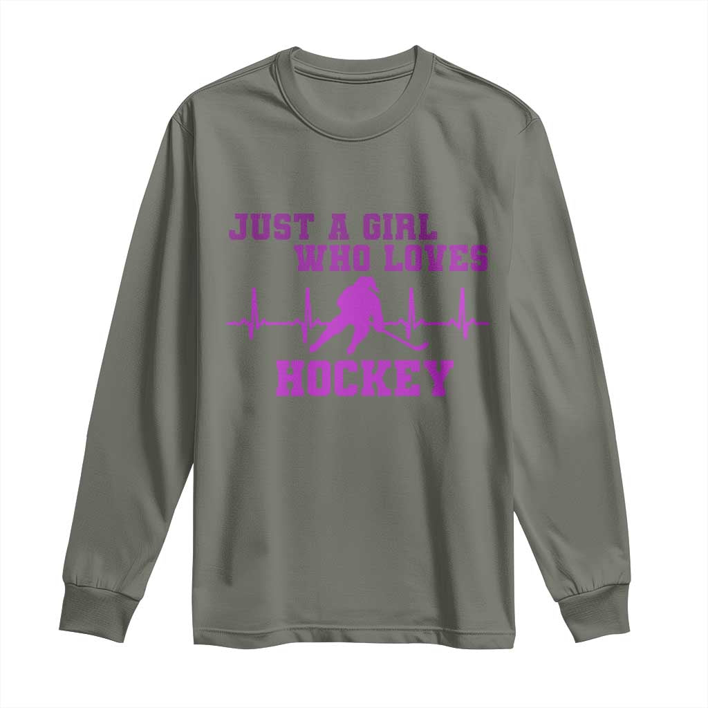 Funny Just A Girl Who Loves Hockey Long Sleeve Shirt Gift For Women TS12 Military Green Print Your Wear