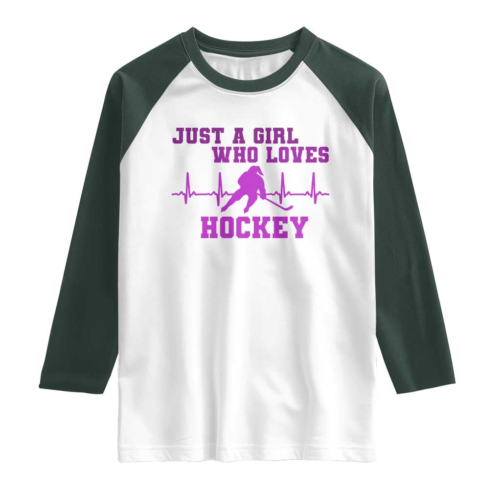 Funny Just A Girl Who Loves Hockey Raglan Shirt Gift For Women TS12 White Dark Forest Green Print Your Wear