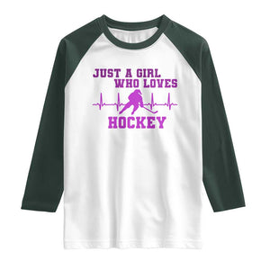 Funny Just A Girl Who Loves Hockey Raglan Shirt Gift For Women TS12 White Dark Forest Green Print Your Wear