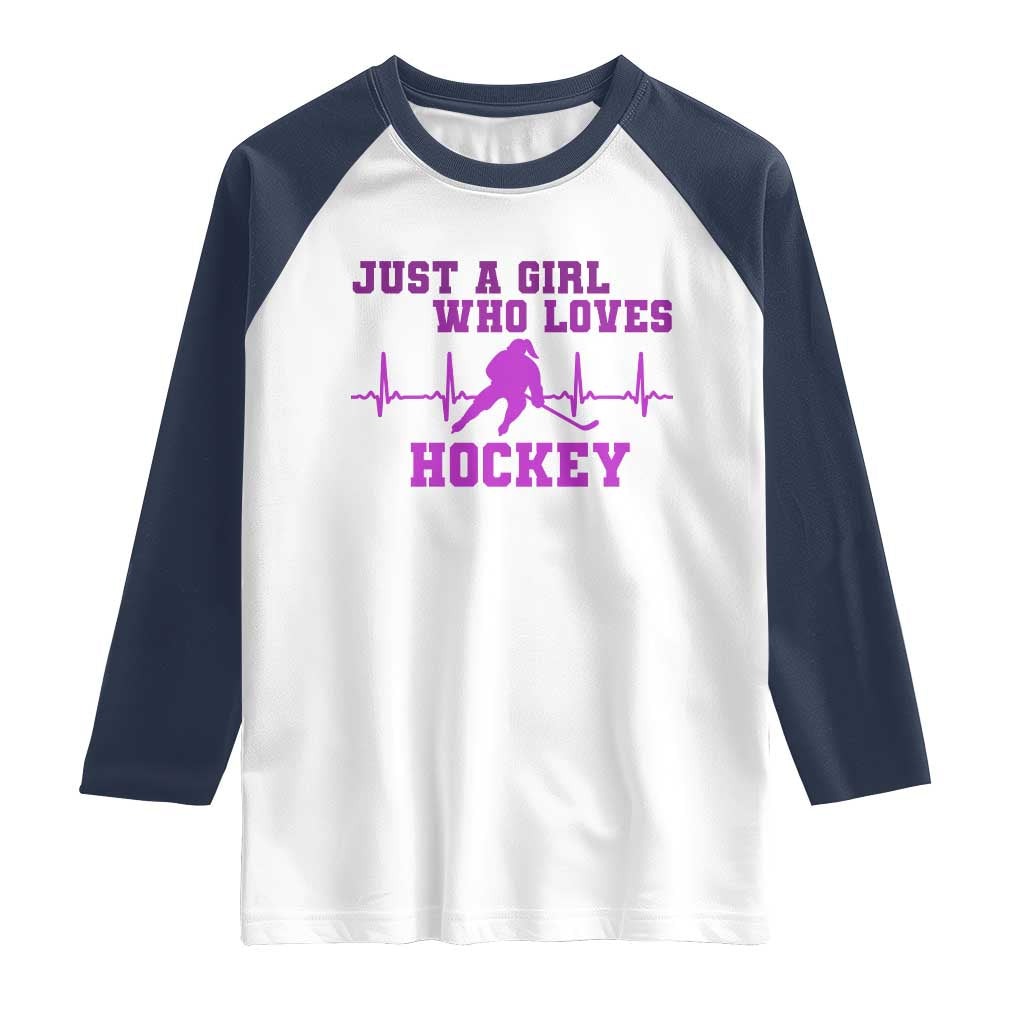 Funny Just A Girl Who Loves Hockey Raglan Shirt Gift For Women TS12 White Navy Print Your Wear