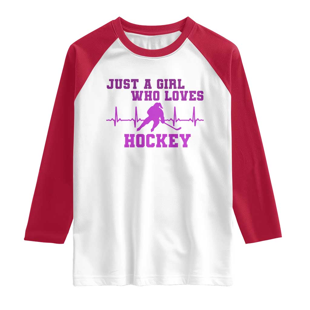 Funny Just A Girl Who Loves Hockey Raglan Shirt Gift For Women TS12 White Red Print Your Wear