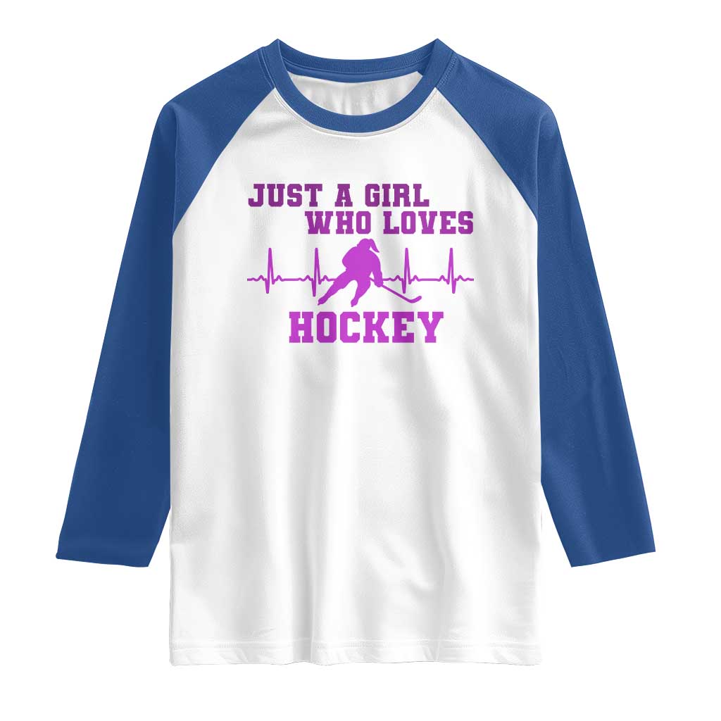 Funny Just A Girl Who Loves Hockey Raglan Shirt Gift For Women TS12 White Royal Print Your Wear