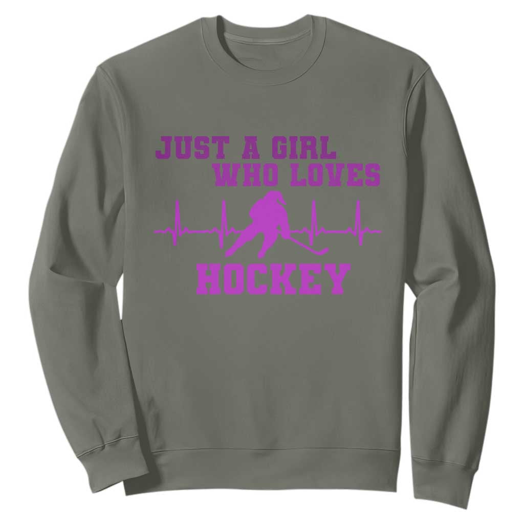 Funny Just A Girl Who Loves Hockey Sweatshirt Gift For Women TS12 Military Green Print Your Wear