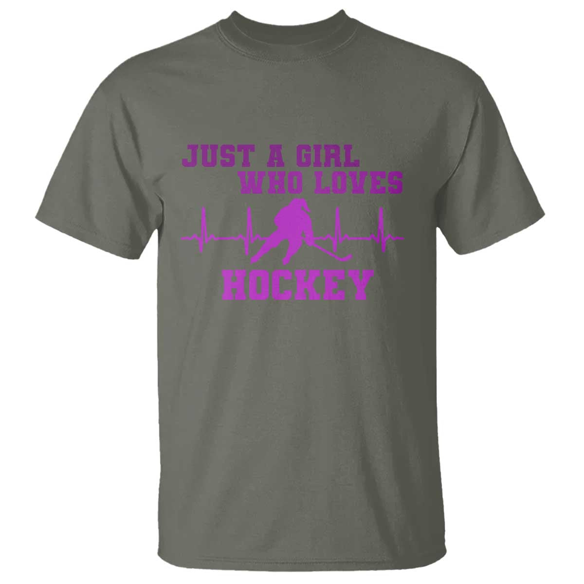 Funny Just A Girl Who Loves Hockey T Shirt Gift For Women TS12 Military Green Print Your Wear