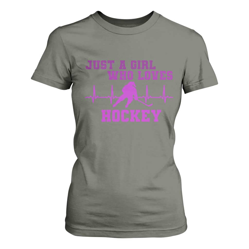 Funny Just A Girl Who Loves Hockey T Shirt For Women Gift For Women TS12 Military Green Print Your Wear