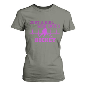 Funny Just A Girl Who Loves Hockey T Shirt For Women Gift For Women TS12 Military Green Print Your Wear