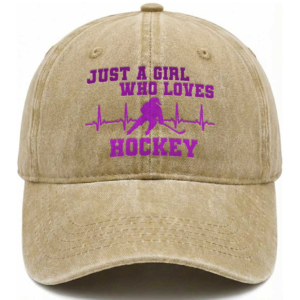Funny Just A Girl Who Loves Hockey Washed Cotton Baseball Cap Gift For Women TS12 Print Your Wear