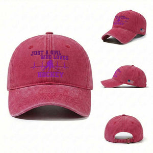 Funny Just A Girl Who Loves Hockey Washed Cotton Baseball Cap Gift For Women TS12 Washed Cap Universal Fit Red Print Your Wear