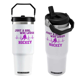 Funny Just A Girl Who Loves Hockey Flip Straw Tumbler Gift For Women TS12 One Size: 30 oz White Print Your Wear