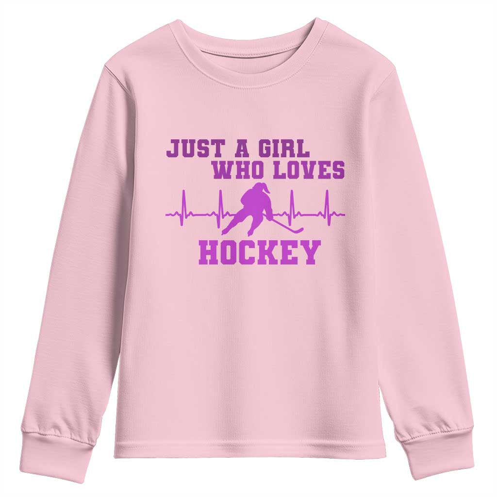 Funny Just A Girl Who Loves Hockey Youth Sweatshirt Gift For Women TS12 Light Pink Print Your Wear