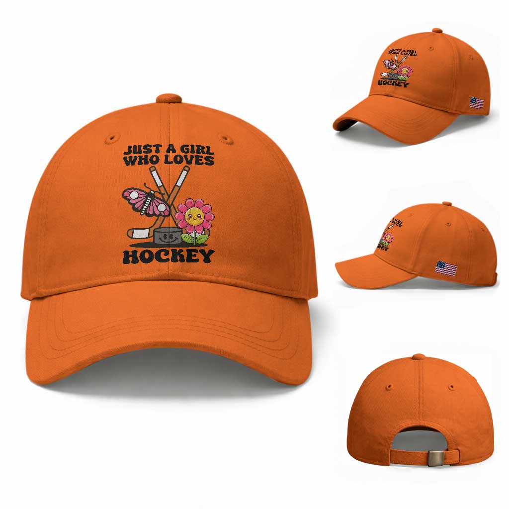 Just A Girl Who Loves Ice Hockey Baseball Cap Sports Lover Gift TS12 Baseball Cap Universal Fit Orange Print Your Wear