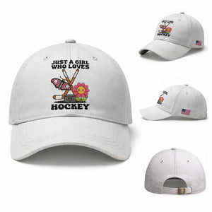 Just A Girl Who Loves Ice Hockey Baseball Cap Sports Lover Gift TS12 Baseball Cap Universal Fit White Print Your Wear