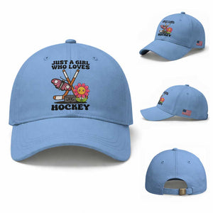 Just A Girl Who Loves Ice Hockey Baseball Cap Sports Lover Gift TS12 Baseball Cap Universal Fit Light Blue Print Your Wear