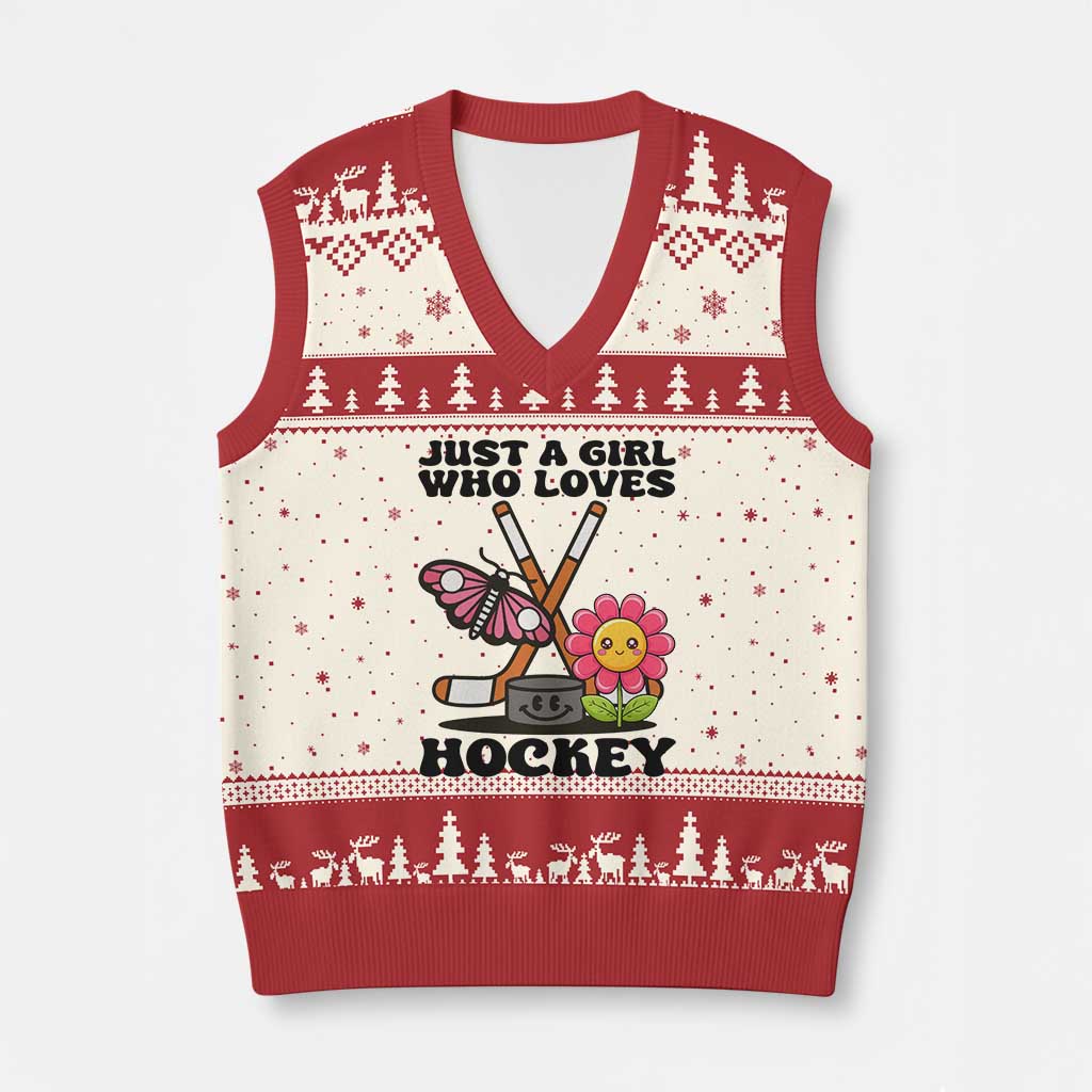 Just A Girl Who Loves Ice Hockey V-Neck Knit Sweater Vest Sports Lover Gift TS12 Beige Red Print Your Wear