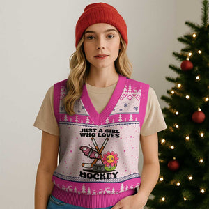 Just A Girl Who Loves Ice Hockey V-Neck Knit Sweater Vest Sports Lover Gift TS12 Hot Pink Print Your Wear