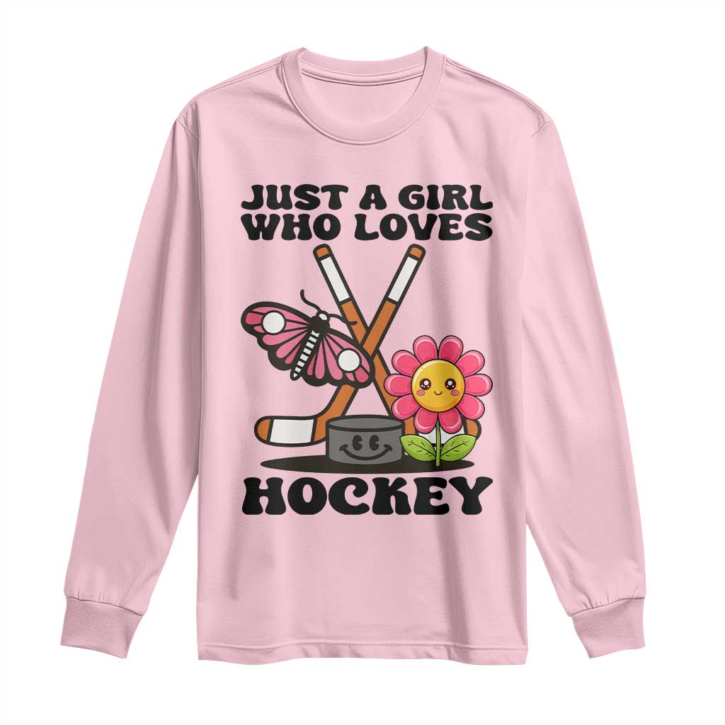 Just A Girl Who Loves Ice Hockey Long Sleeve Shirt Sports Lover Gift TS12 Light Pink Print Your Wear