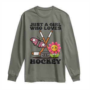 Just A Girl Who Loves Ice Hockey Long Sleeve Shirt Sports Lover Gift TS12 Military Green Print Your Wear