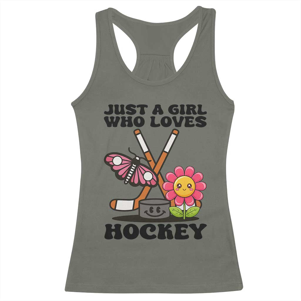 Just A Girl Who Loves Ice Hockey Racerback Tank Top Sports Lover Gift TS12 Military Green Print Your Wear
