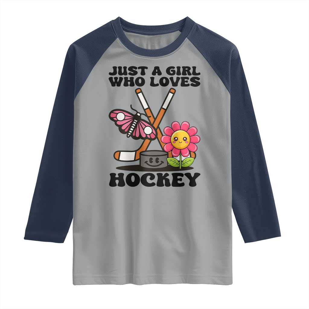 Just A Girl Who Loves Ice Hockey Raglan Shirt Sports Lover Gift TS12 Sport Gray Navy Print Your Wear