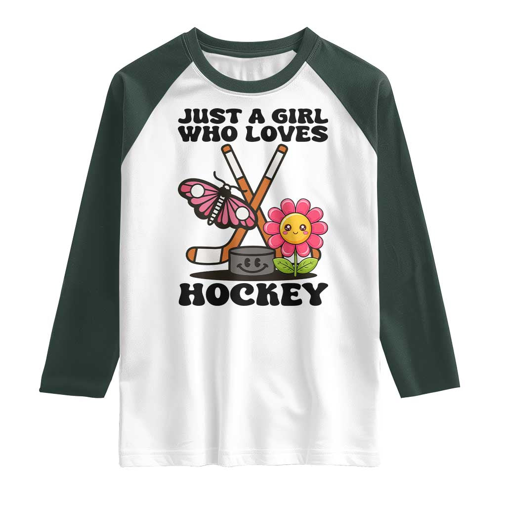 Just A Girl Who Loves Ice Hockey Raglan Shirt Sports Lover Gift TS12 White Dark Forest Green Print Your Wear